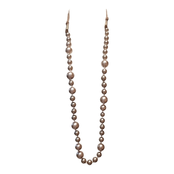 NWT Chico's Isabel Faux Pearl Long Necklace Suede Cord Brown Metallic Beads - Picture 2 of 6